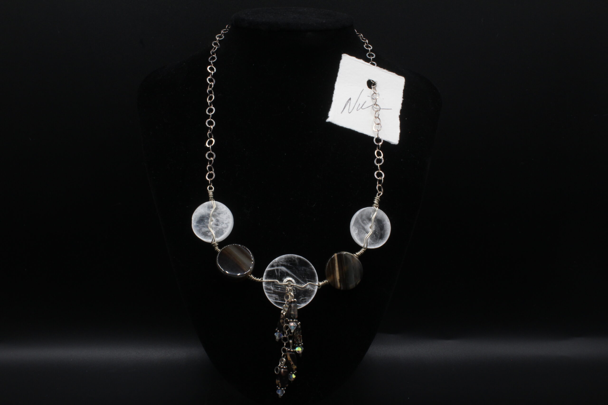 Cascade Selenite with Dark Banded Agate Necklace