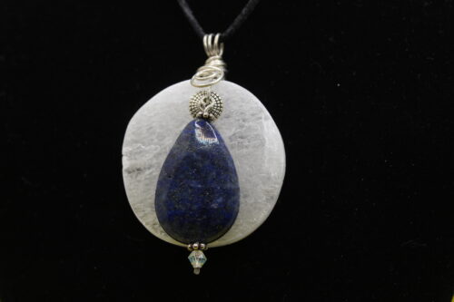 Round Selenite with Lapis Necklace