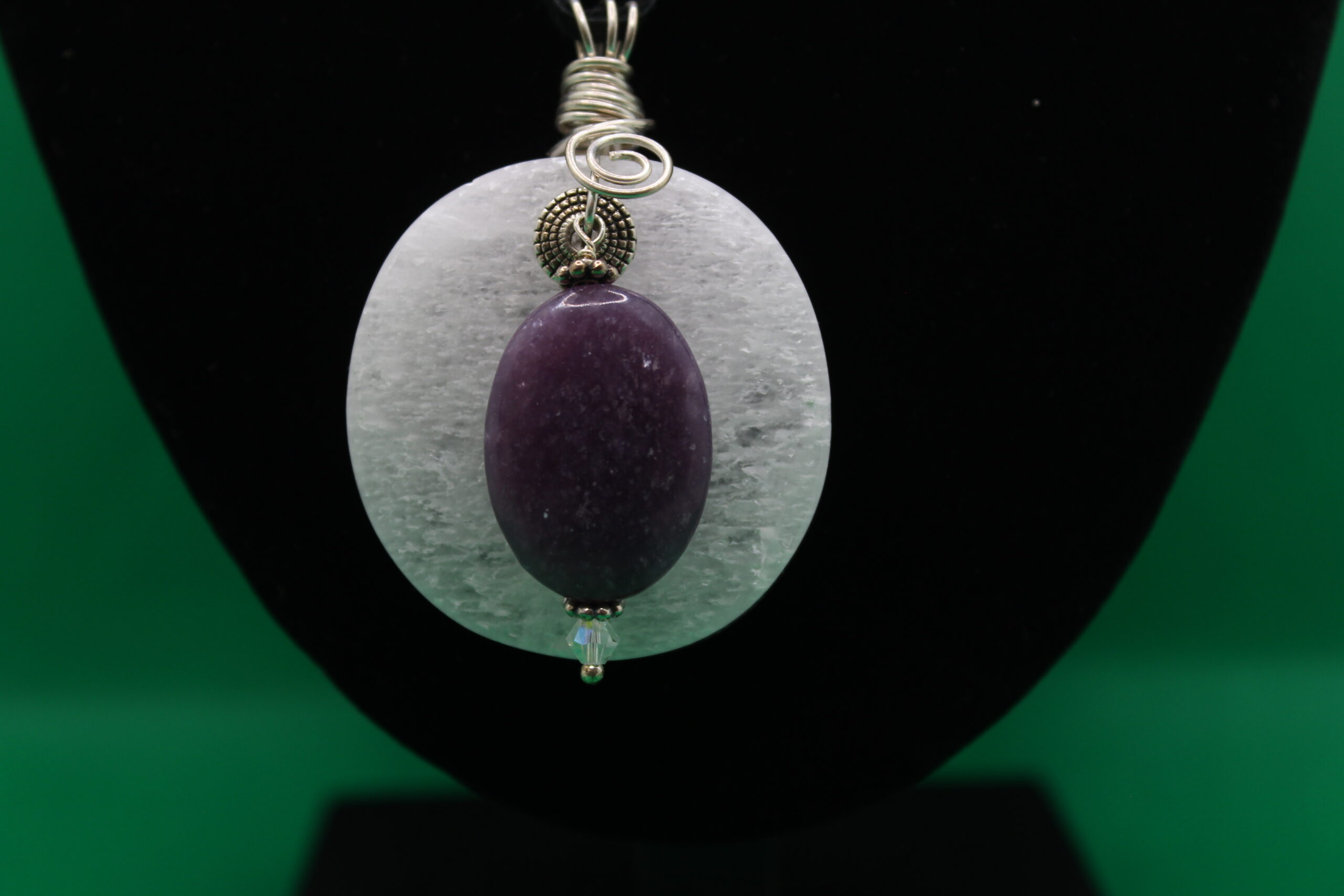 Round Selenite with Lepidolite Necklace